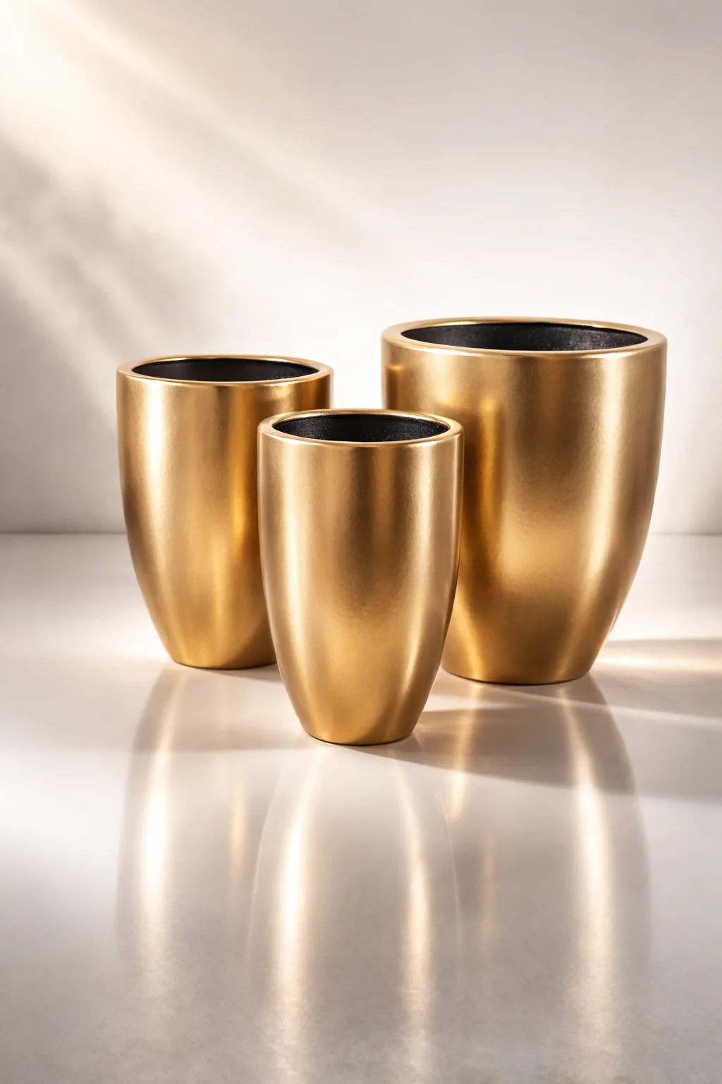 ZESTAW 3 DONIC z ceramiki mrozoodpornej, złote szczotkowane, zwężane ku dołowi, duże rozmiary, ekskluzywny