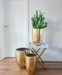 ZESTAW 3 DONIC z ceramiki mrozoodpornej, złote szczotkowane, zwężane ku dołowi, duże rozmiary, piękny