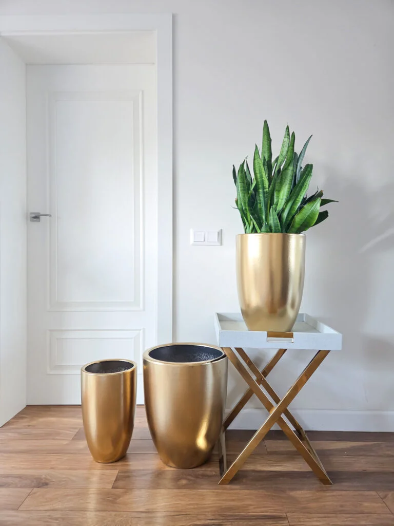 ZESTAW 3 DONIC z ceramiki mrozoodpornej, złote szczotkowane, zwężane ku dołowi, duże rozmiary, premium