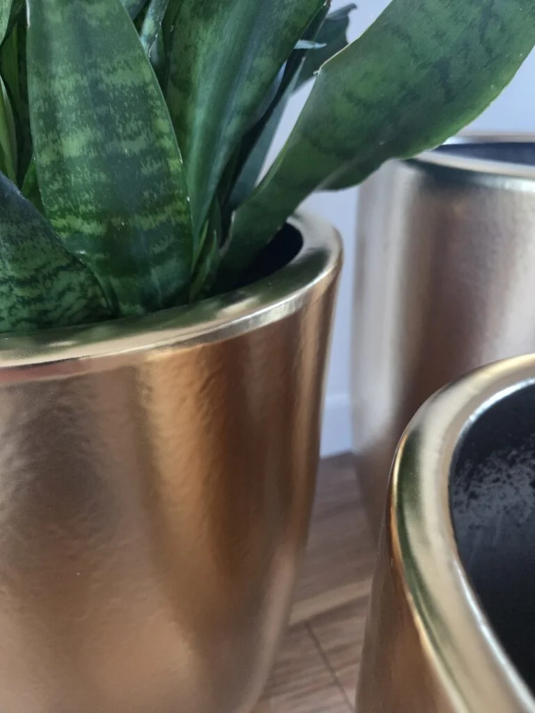 ZESTAW 3 DONIC z ceramiki mrozoodpornej, złote szczotkowane, zwężane ku dołowi, duże rozmiary, wyjątkowe