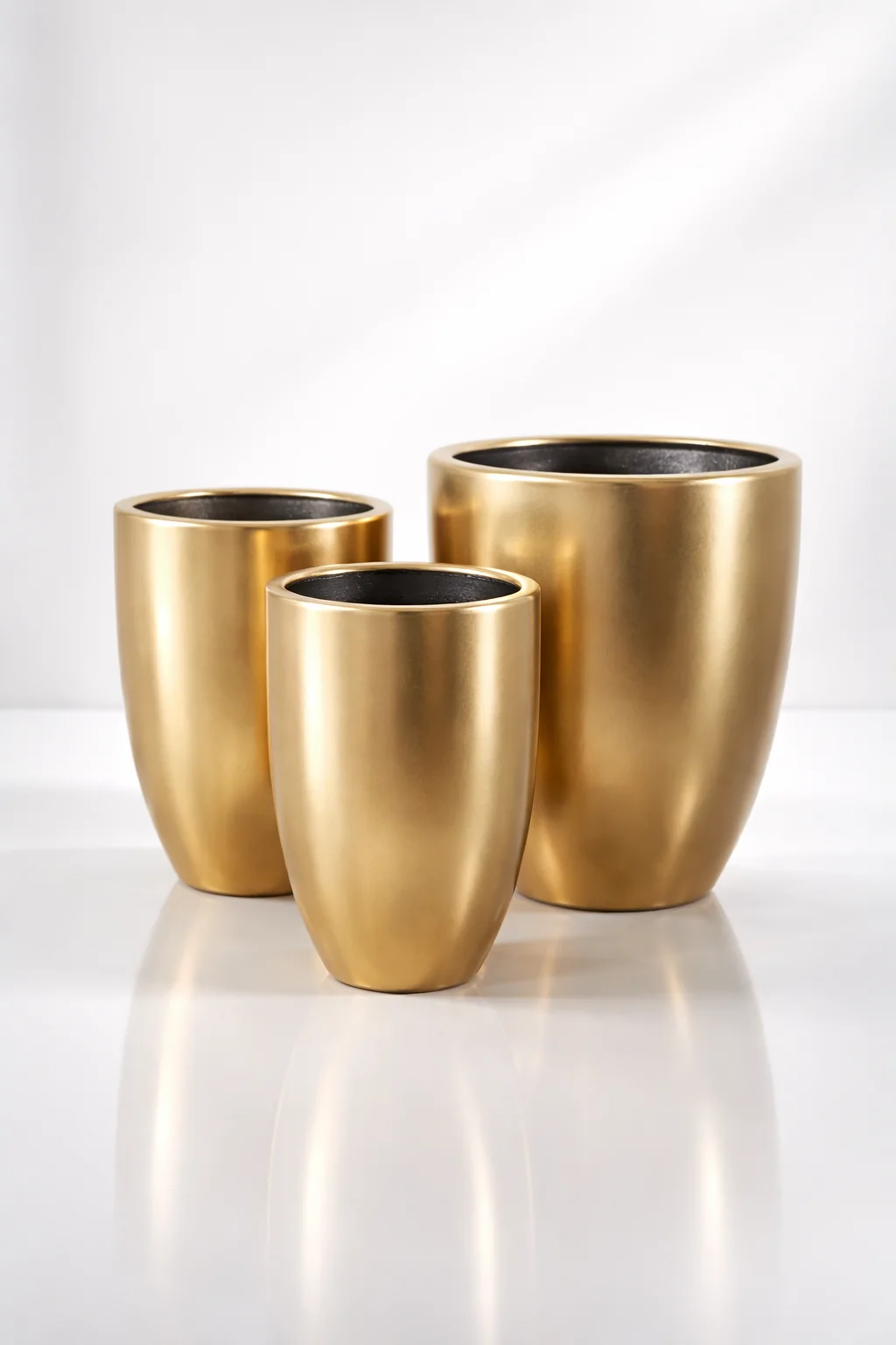 ZESTAW 3 DONIC z ceramiki mrozoodpornej, złote szczotkowane, zwężane ku dołowi, duże rozmiary