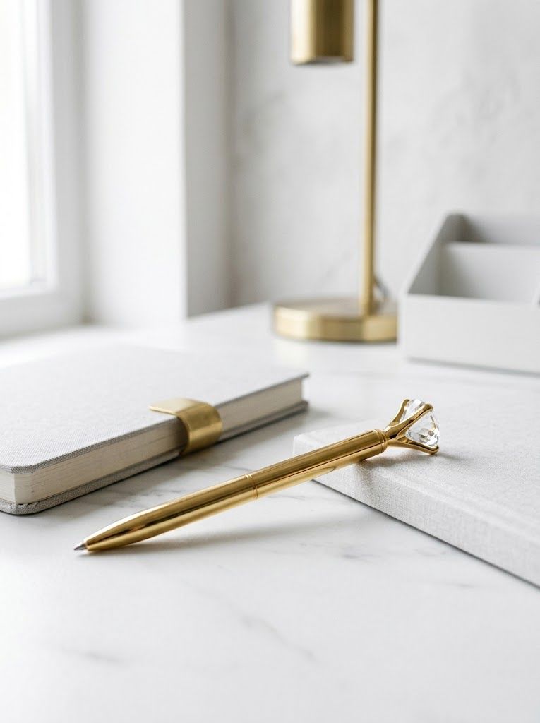 DŁUGOPIS złoty błyszczący z diamentową końcówką, idealny na prezent