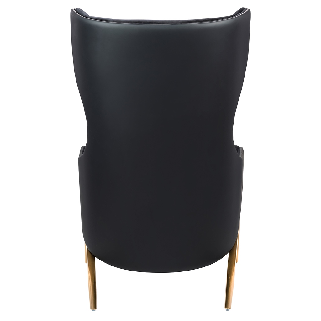 FOTEL Hampton Velvet tapicerowany czarną ekoskórą, złota metalowa podstawa, luksusowy, premium
