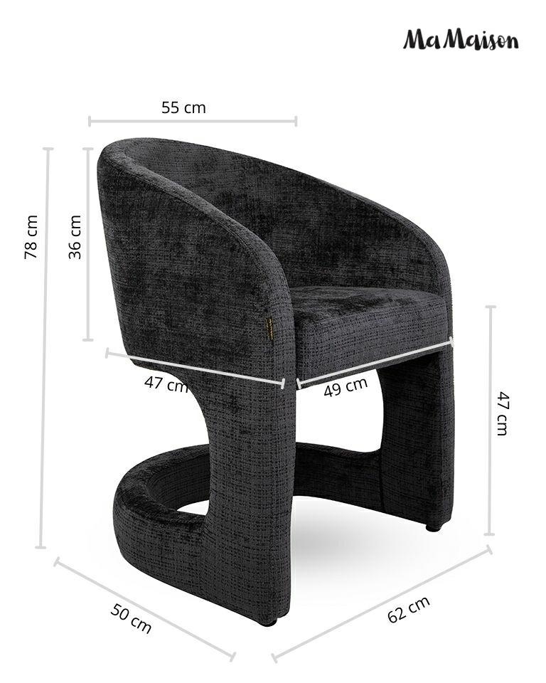 KRZESŁO Shelly o zaokrąglonych kształtach, czarna tapicerka o delikatnej strukturze, designerski styl, wymiary KRZESŁO Shelly o zaokrąglonych kształtach, czarna tapicerka o delikatnej strukturze, designerski styl, wymiary