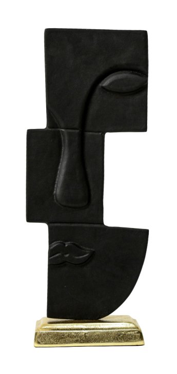 FIGURKA DEKORACYJNA abstrakcyjna forma twarzy, czarna, złota podstawa, metalowa, designerska, ekskluzywna FIGURKA DEKORACYJNA abstrakcyjna forma twarzy, czarna, złota podstawa, metalowa, designerska, ekskluzywna