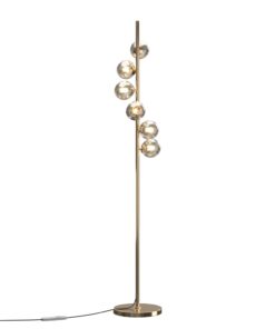 LAMPA PODŁOGOWA Dallas metalowa, złota, 6 źródeł światła ze szklanymi, transparentnymi kloszami, nowoczesny design