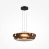 LAMPA WISZĄCA Bassa z okrągłym, szklanym kloszem w brązowej kolorystyce, czarny, metalowy stelaż, nowoczesny styl