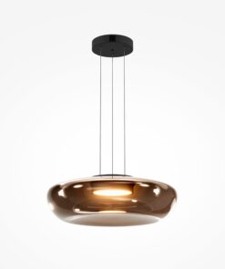 LAMPA WISZĄCA Bassa z okrągłym, szklanym kloszem w brązowej kolorystyce, czarny, metalowy stelaż, nowoczesny styl