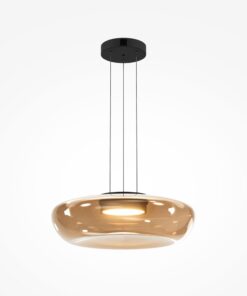 LAMPA WISZĄCA Bassa z okrągłym, szklanym kloszem w bursztynowej kolorystyce, czarny, metalowy stelaż, nowoczesny styl