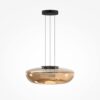 LAMPA WISZĄCA Bassa z okrągłym, szklanym kloszem w bursztynowej kolorystyce, czarny, metalowy stelaż, nowoczesny styl, piękna LAMPA WISZĄCA Bassa z okrągłym, szklanym kloszem w bursztynowej kolorystyce, czarny, metalowy stelaż, nowoczesny styl, piękna