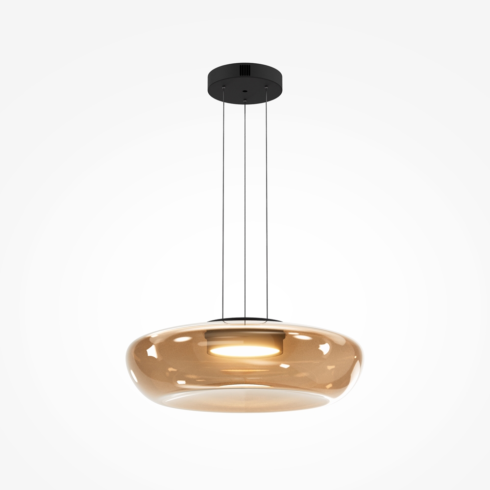 LAMPA WISZĄCA Bassa z okrągłym, szklanym kloszem w bursztynowej kolorystyce, czarny, metalowy stelaż, nowoczesny styl LAMPA WISZĄCA Bassa z okrągłym, szklanym kloszem w bursztynowej kolorystyce, czarny, metalowy stelaż, nowoczesny styl