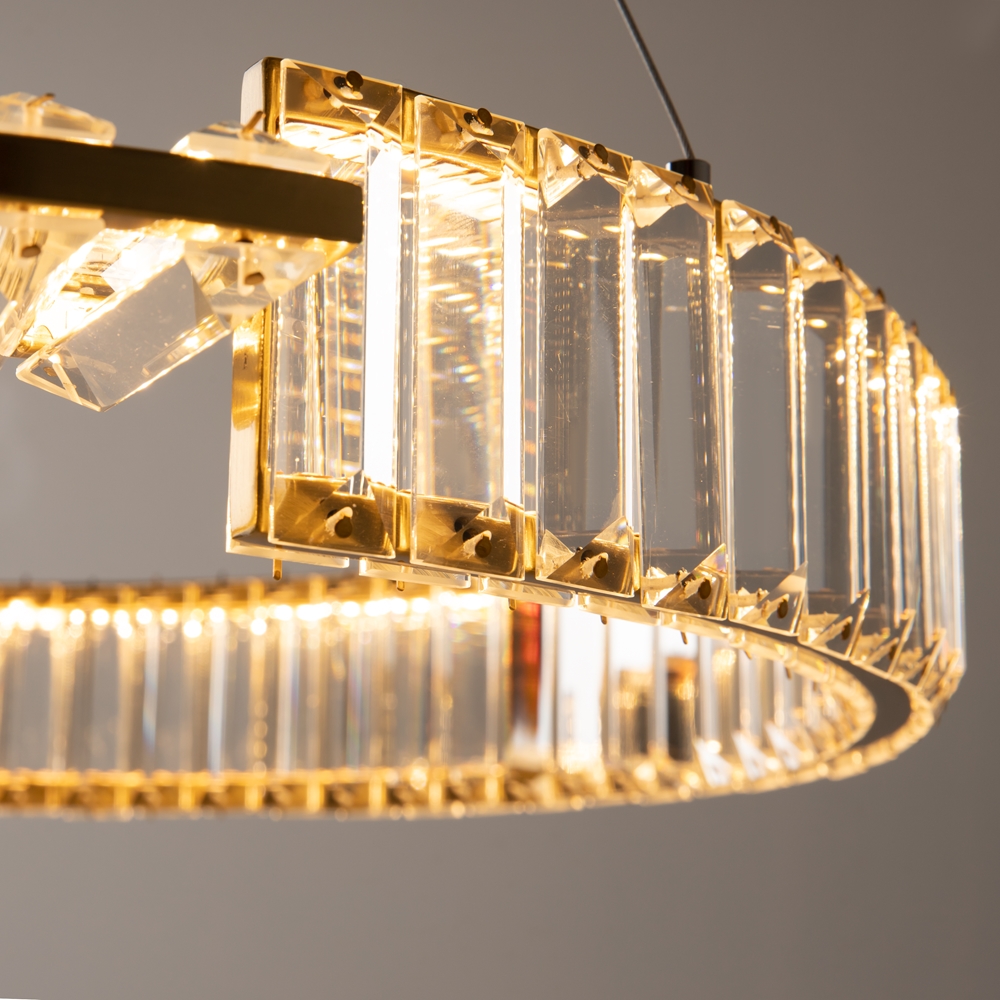 LAMPA WISZĄCA Krone z złotym, błyszczącym stelażem, okrągły kształt, kryształowe elementy, nowoczesny styl, premium LAMPA WISZĄCA Krone z złotym, błyszczącym stelażem, okrągły kształt, kryształowe elementy, nowoczesny styl, premium