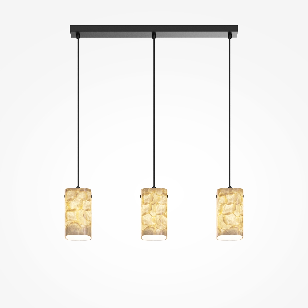 LAMPA WISZĄCA Maris z trzema źródłami światła, czarne mocowanie i przewody, szklane kwadratowe klosze