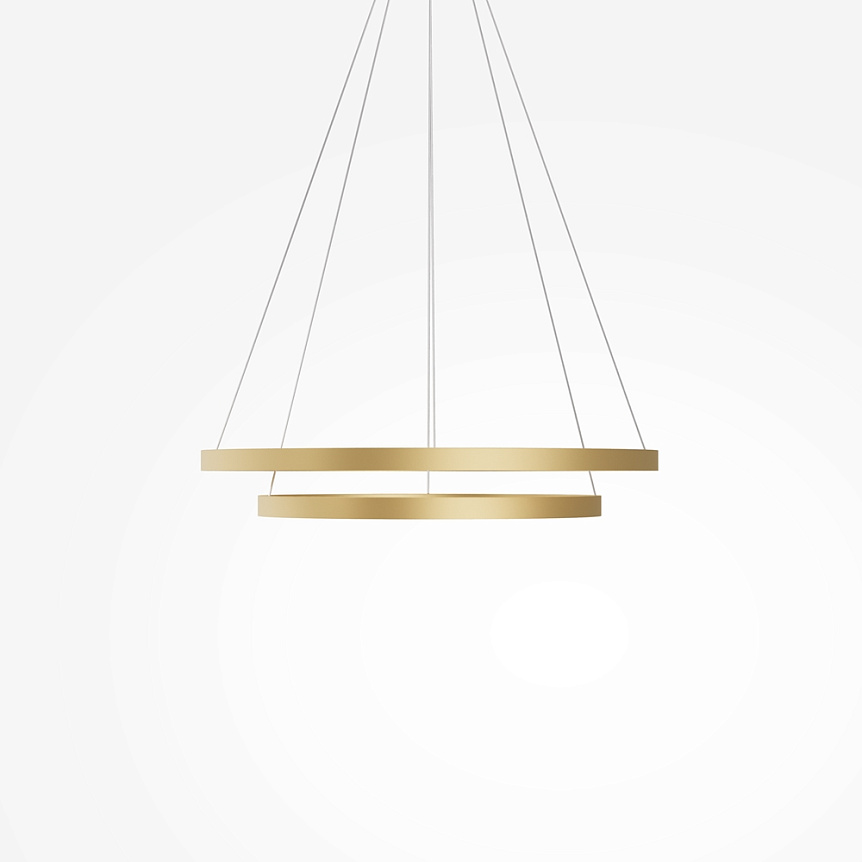 LAMPA WISZĄCA Rim w formie dwóch okrągłych obręczy w złotym wykończeniu, LED, nowoczesny styl, ekskluzywna LAMPA WISZĄCA Rim w formie dwóch okrągłych obręczy w złotym wykończeniu, LED, nowoczesny styl, ekskluzywna