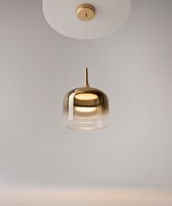 LAMPA WISZĄCA Spirito złoty, metalowy stelaż, szklany klosz w transparentno-złotym ombre, nowoczesny styl