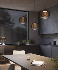 LAMPA WISZĄCA Spirito złoty, metalowy stelaż, szklany klosz w transparentno-złotym ombre, nowoczesny styl, do kuchni