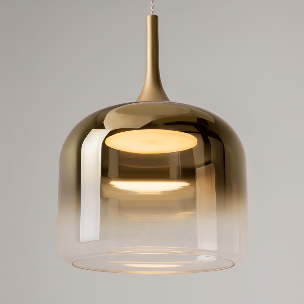 LAMPA WISZĄCA Spirito złoty, metalowy stelaż, szklany klosz w transparentno-złotym ombre, nowoczesny styl, wyjątkowa LAMPA WISZĄCA Spirito złoty, metalowy stelaż, szklany klosz w transparentno-złotym ombre, nowoczesny styl, wyjątkowa