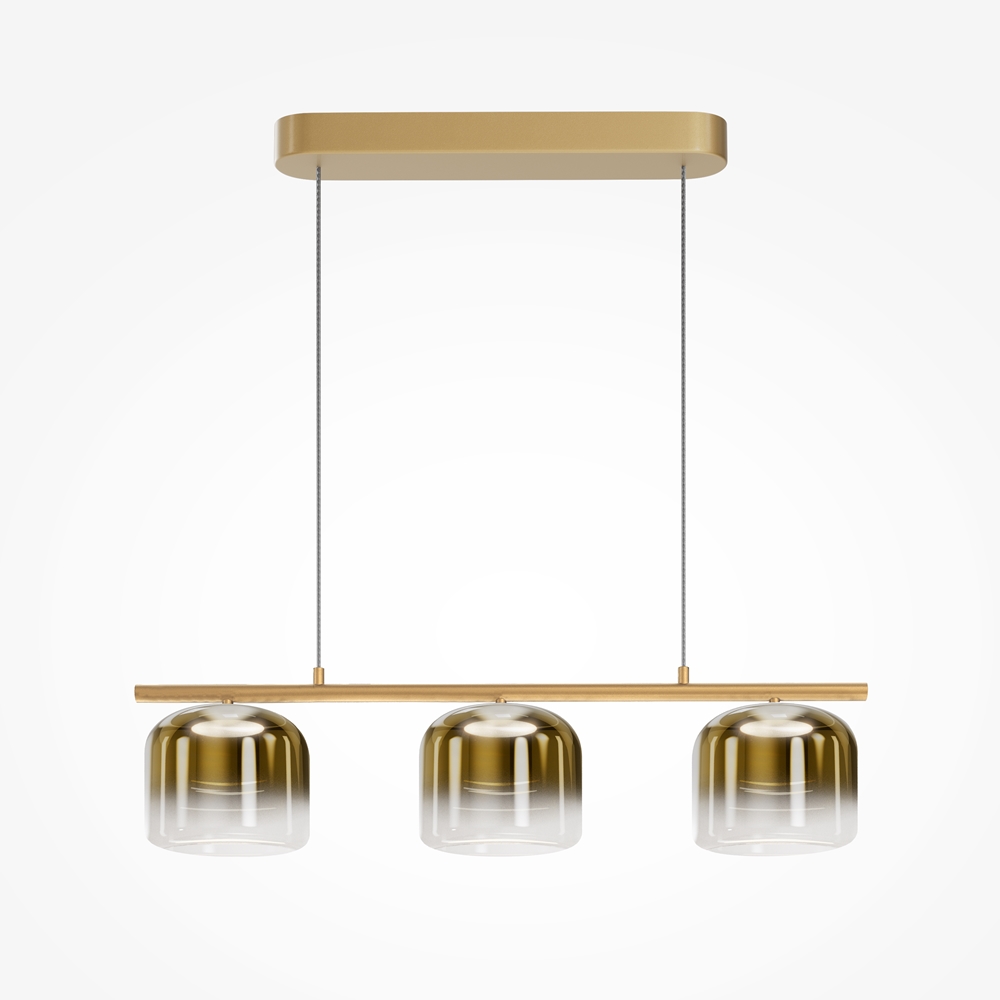 LAMPA WISZĄCA Spirito złoty, metalowy stelaż, trzy szklane klosze w transparentno-złotym ombre, nowoczesny styl, dekoracyjna