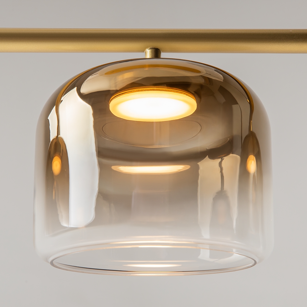 LAMPA WISZĄCA Spirito złoty, metalowy stelaż, trzy szklane klosze w transparentno-złotym ombre, nowoczesny styl, premium