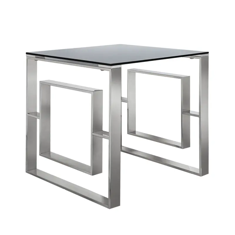 STOLIK POMOCNICZY na kwadratowych, srebrnych nogach ze stali nierdzewnej, czarny dymiony blat ze szkła, nowoczesny, piękny