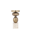 ŚWIECZNIK na białej, trawertynowej podstawie, złoty albuminowy korpus, luksusowy charakter 23 cm