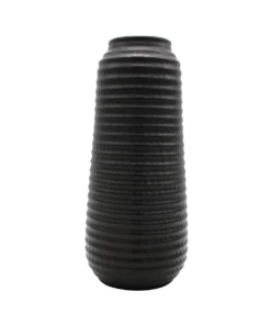 WAZON ceramiczny, czarny, okrągły, poziome prążkowania, nowoczesny