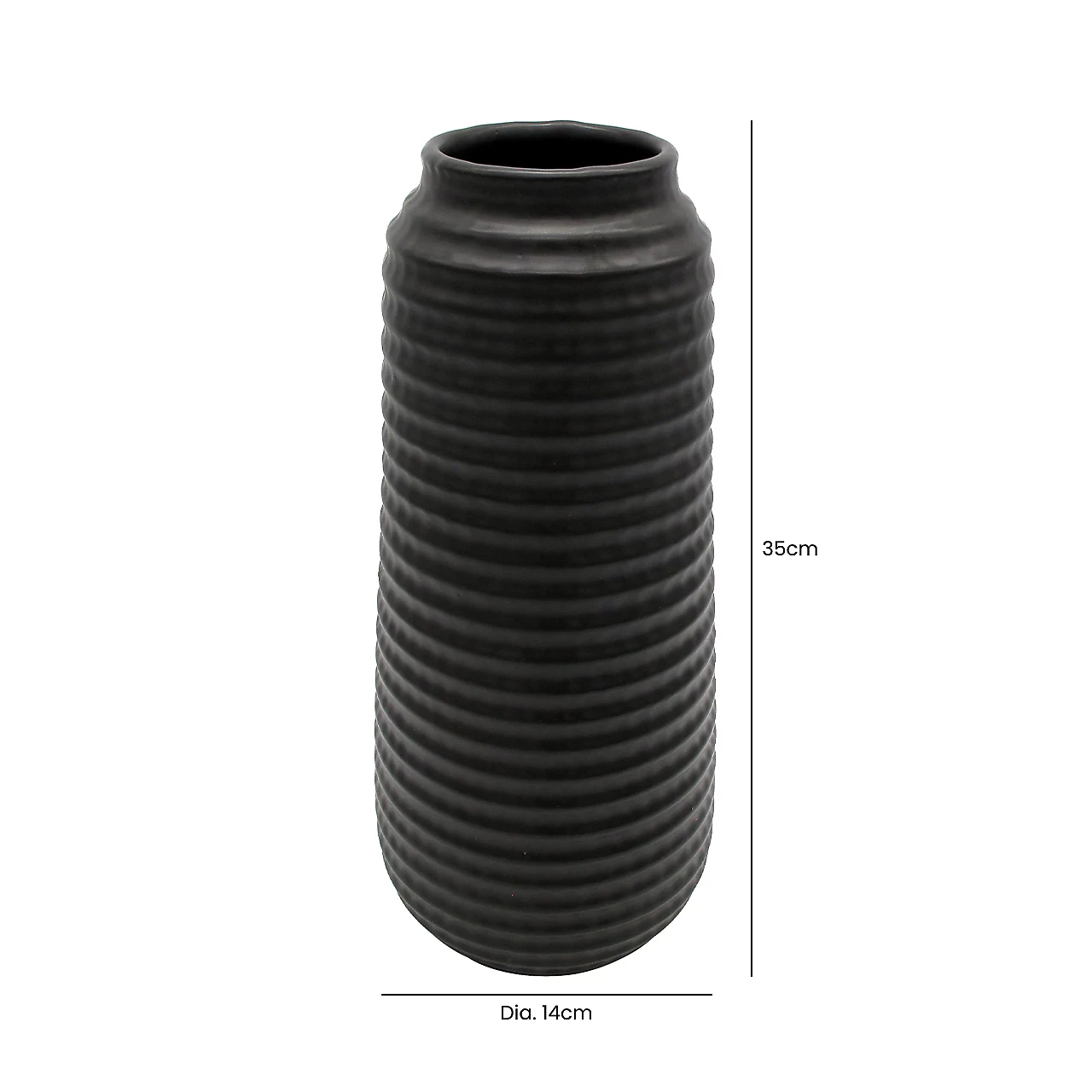 WAZON ceramiczny, czarny, okrągły, poziome prążkowania, nowoczesny, wymiary