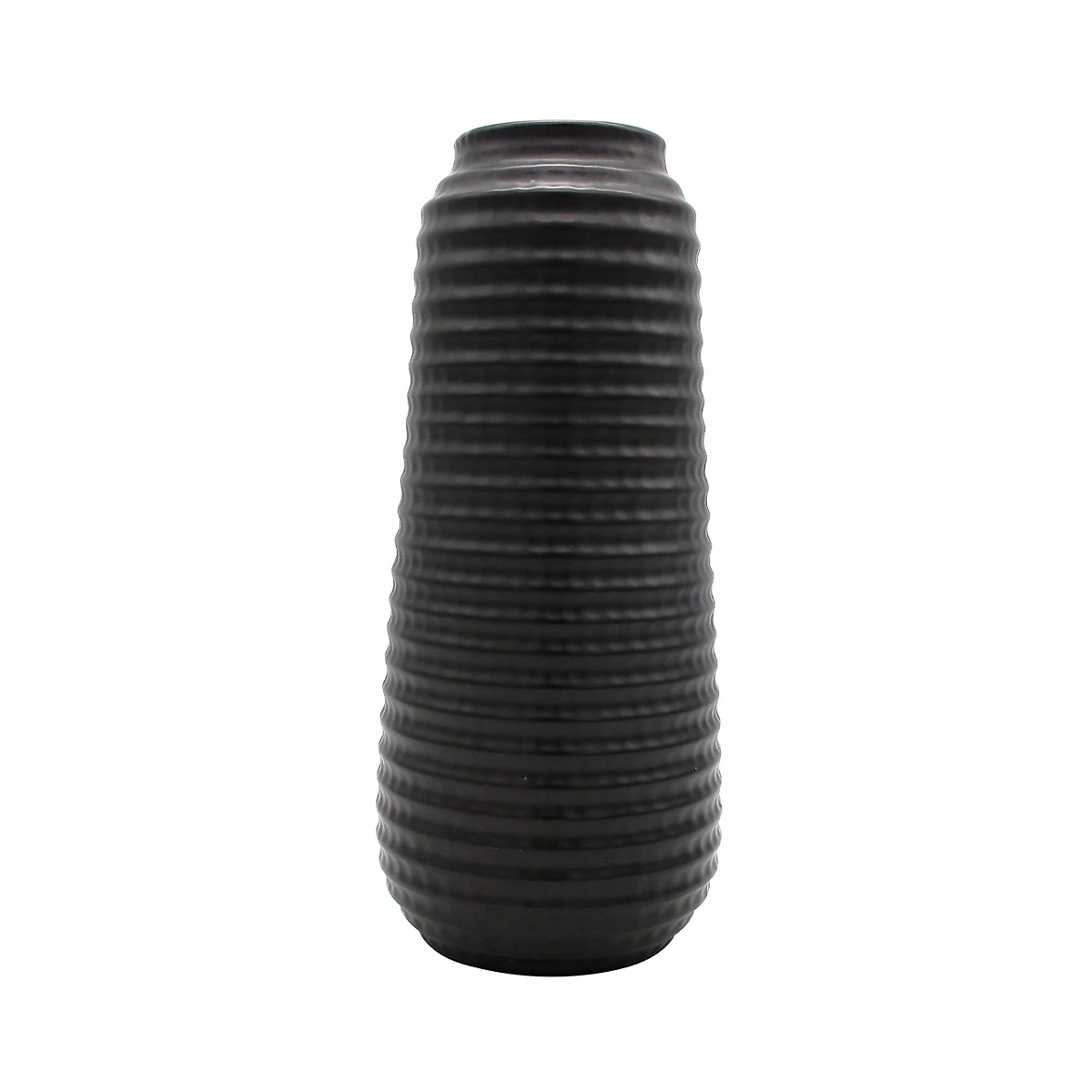 WAZON ceramiczny, czarny, okrągły, poziome prążkowania, nowoczesny