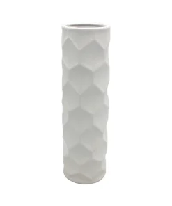 WAZON ceramiczny, okrągły, biały, geometryczny, sześciokątny wzór na powierzchni