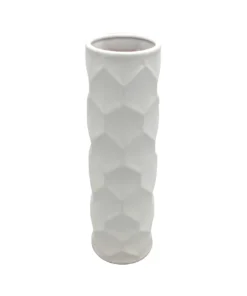 WAZON ceramiczny, okrągły, biały, geometryczny, sześciokątny wzór na powierzchni, piękny