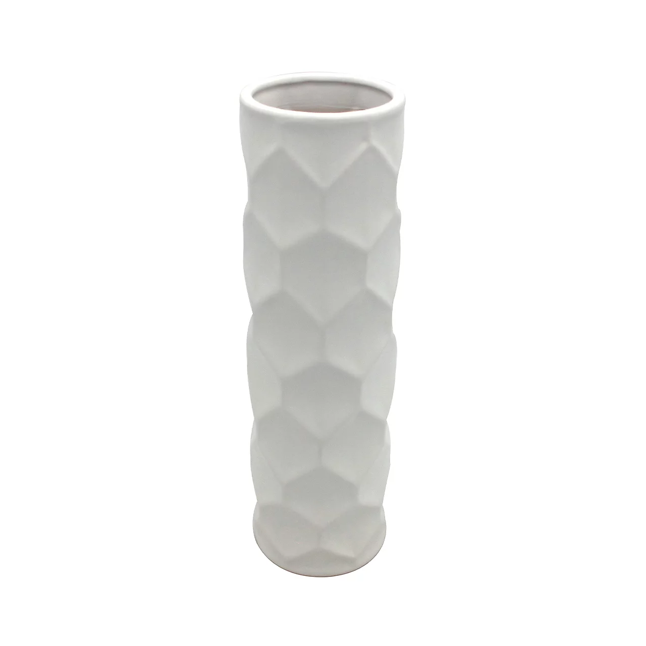 WAZON ceramiczny, okrągły, biały, geometryczny, sześciokątny wzór na powierzchni, piękny