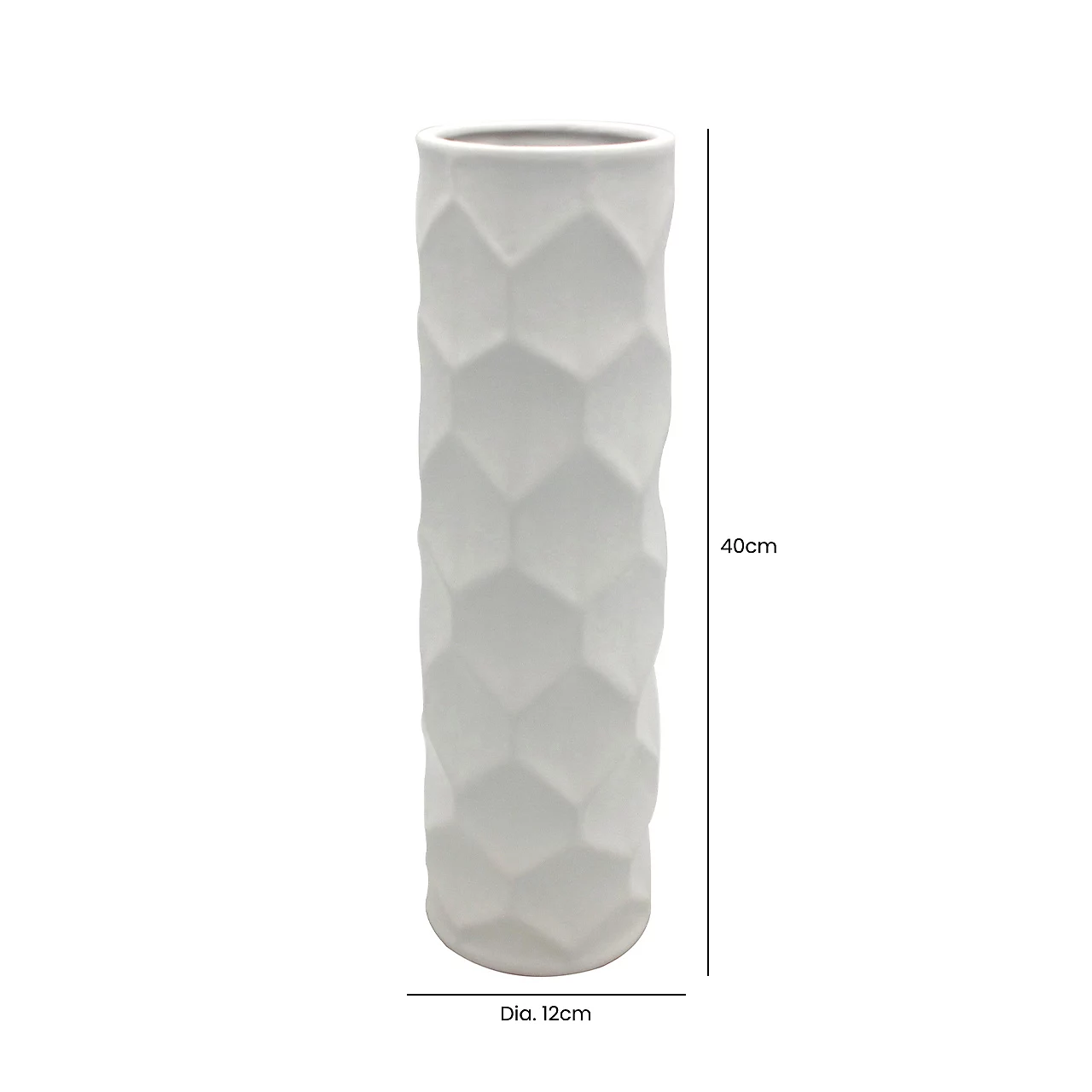 WAZON ceramiczny, okrągły, biały, geometryczny, sześciokątny wzór na powierzchni, wymiary