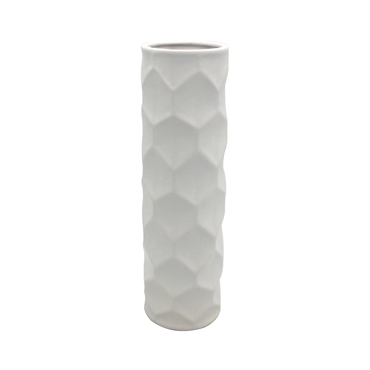 WAZON ceramiczny, okrągły, biały, geometryczny, sześciokątny wzór na powierzchni