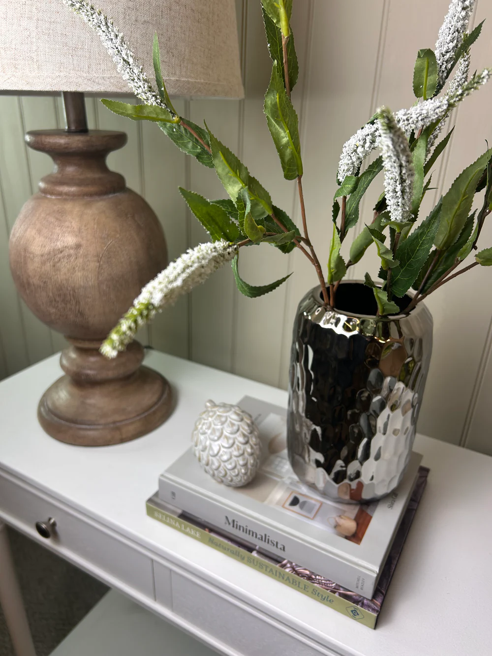 WAZON ceramiczny, srebrne błyszczące wykończenie, faktura piłki golfowej, nowoczesny, piękny WAZON ceramiczny, srebrne błyszczące wykończenie, faktura piłki golfowej, nowoczesny, piękny