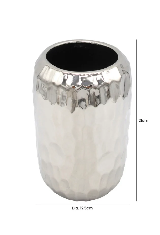WAZON ceramiczny, srebrne błyszczące wykończenie, faktura piłki golfowej, nowoczesny, wymiary WAZON ceramiczny, srebrne błyszczące wykończenie, faktura piłki golfowej, nowoczesny, wymiary