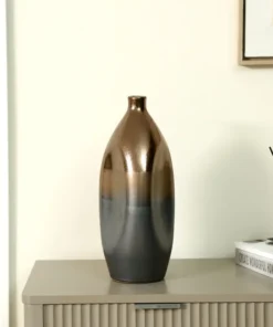 WAZON dekoracyjny ceramiczny, czarno-złoty, nieregularny kształt, designerski