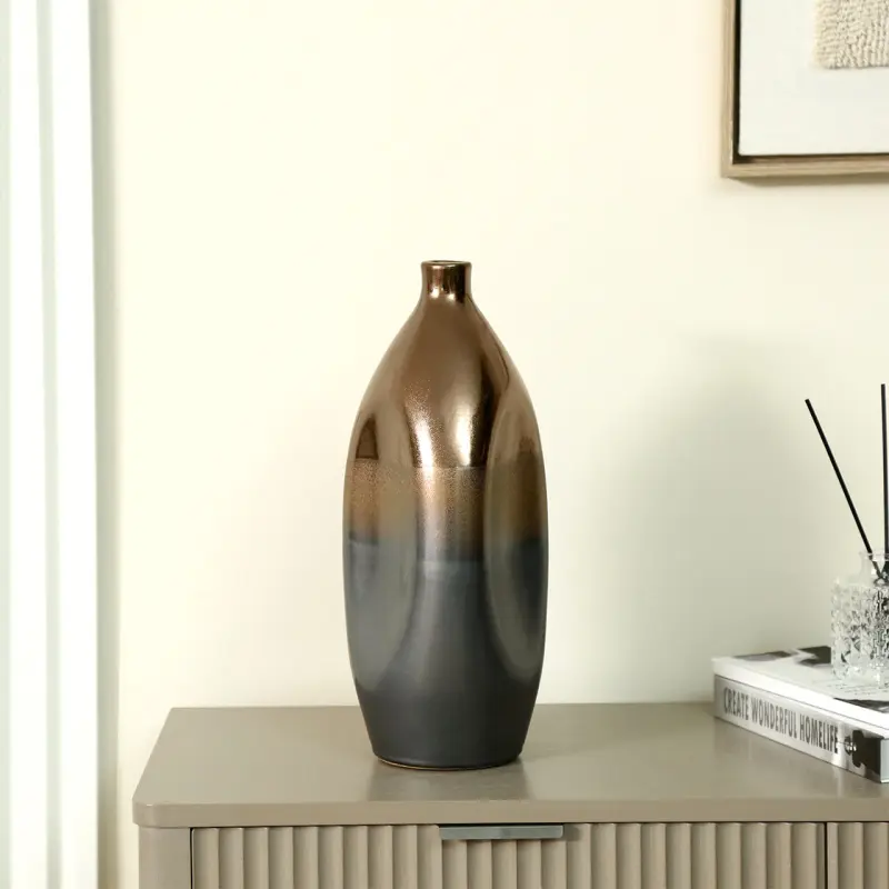 WAZON dekoracyjny ceramiczny, czarno-złoty, nieregularny kształt, designerski