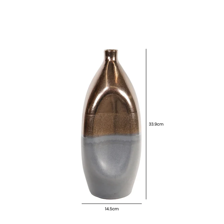 WAZON dekoracyjny ceramiczny, czarno-złoty, nieregularny kształt, designerski, wymiary
