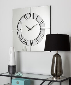 ZEGAR ŚCIENNY kwadratowy, lustrzany, rzymskie cyfry wycięte w tarczy, luksusowy design