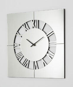 ZEGAR ŚCIENNY kwadratowy, lustrzany, rzymskie cyfry wycięte w tarczy, luksusowy design, piękny