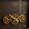 ZEGAR STOJĄCY kwadratowy, czarno-złote wykończenie, złote wskazówki i cyfry, widoczny mechanizm, industrialny styl, wyjątkowy ZEGAR STOJĄCY kwadratowy, czarno-złote wykończenie, złote wskazówki i cyfry, widoczny mechanizm, industrialny styl, wyjątkowy