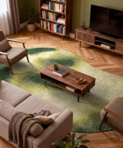 DYWAN Aquarelle Leaf o nieregularnym kształcie w odcieniach zieleni, designerski styl, piękny