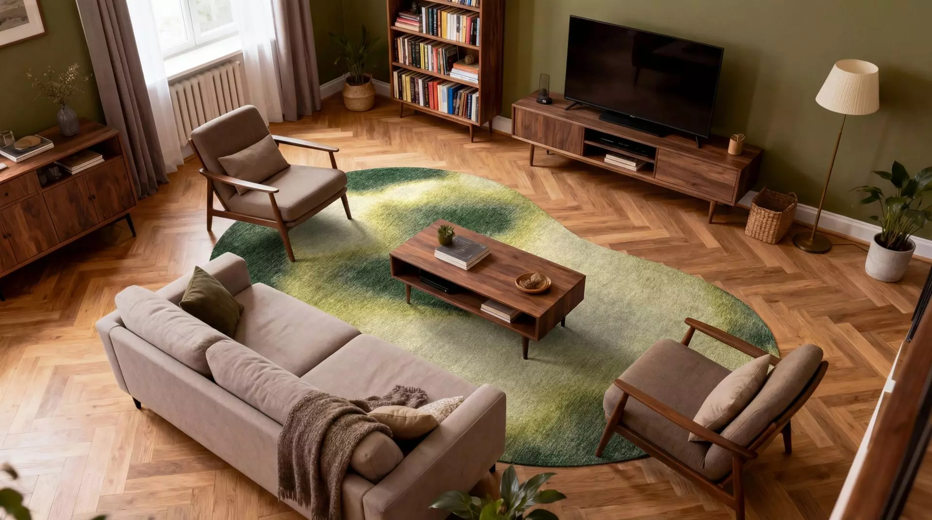 DYWAN Aquarelle Leaf o nieregularnym kształcie w odcieniach zieleni, designerski styl, piękny