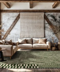DYWAN Berber Oasis prostokątny, zielono-beżowa kolorystyka, geometryczny wzór, nowoczesny styl, piękny