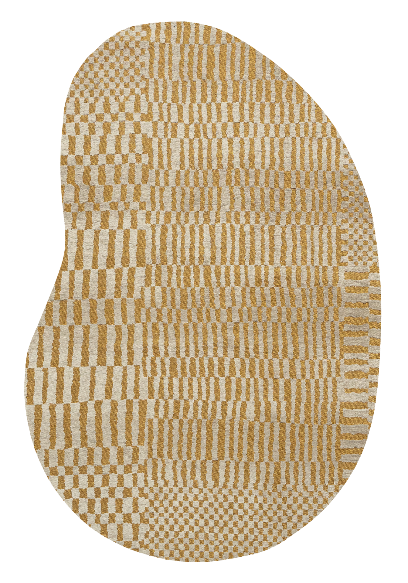 DYWAN Berber Peanut Erg nieregularny kształt, szaro-żółta kolorystyka, geometryczny wzór, nowoczesny styl