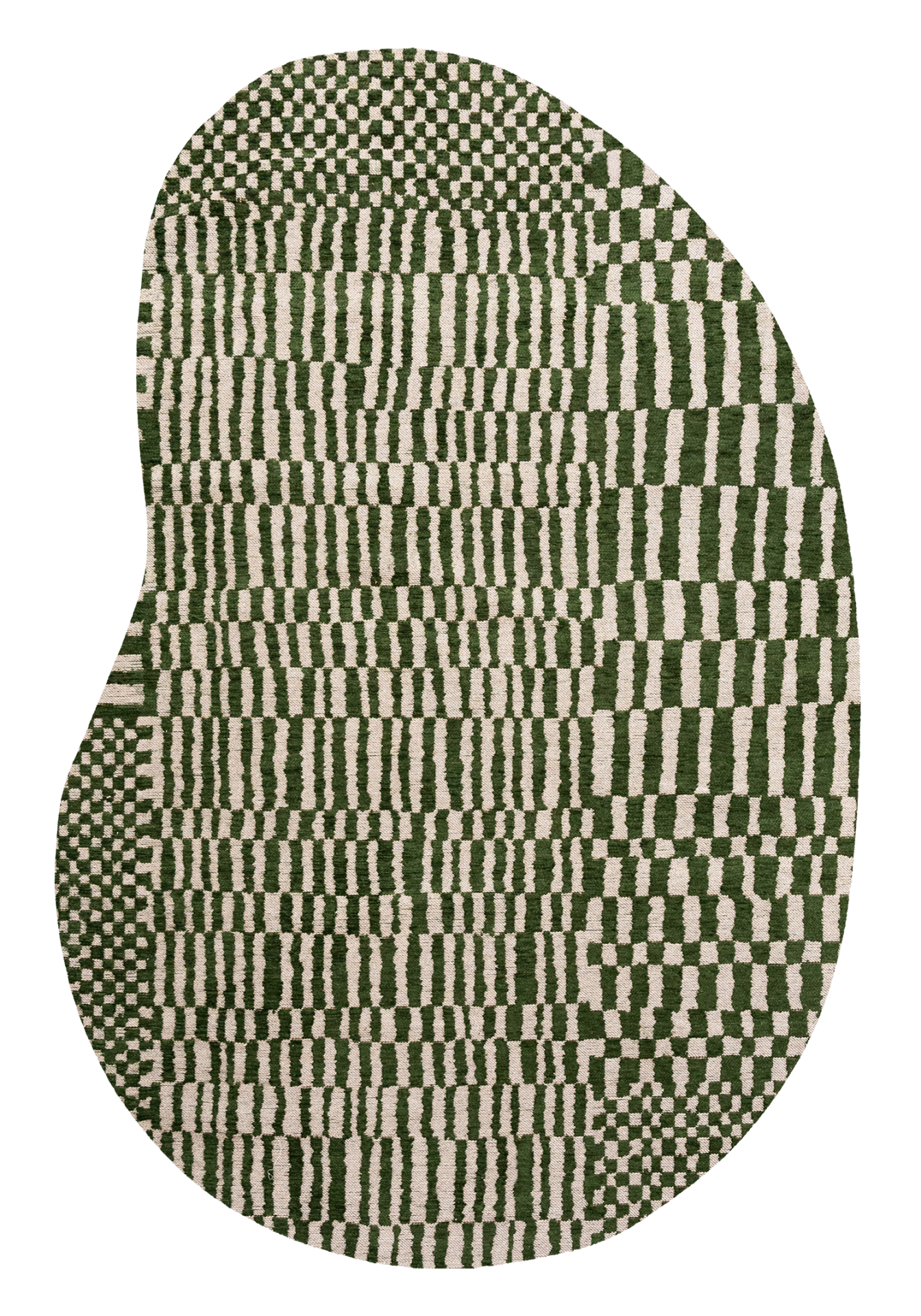 DYWAN Berber Peanut Oasis nieregularny kształt, zielono-beżowa kolorystyka, geometryczny wzór, nowoczesny styl