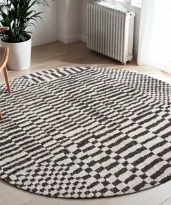 DYWAN Berber Round Caidal okrągły, szaro-czarna kolorystyka, geometryczny wzór, nowoczesny styl, ekskluzywny