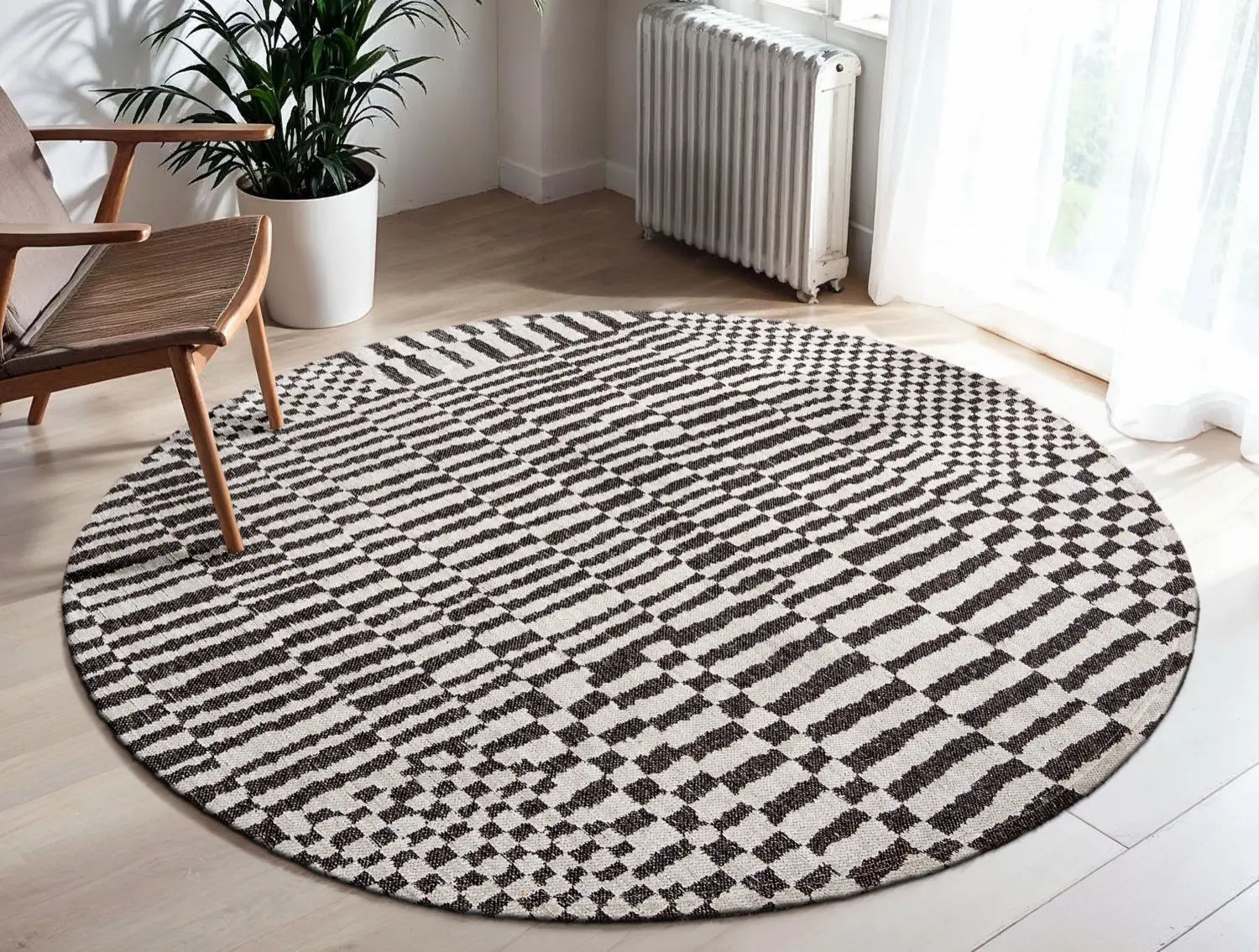 DYWAN Berber Round Caidal okrągły, szaro-czarna kolorystyka, geometryczny wzór, nowoczesny styl, ekskluzywny