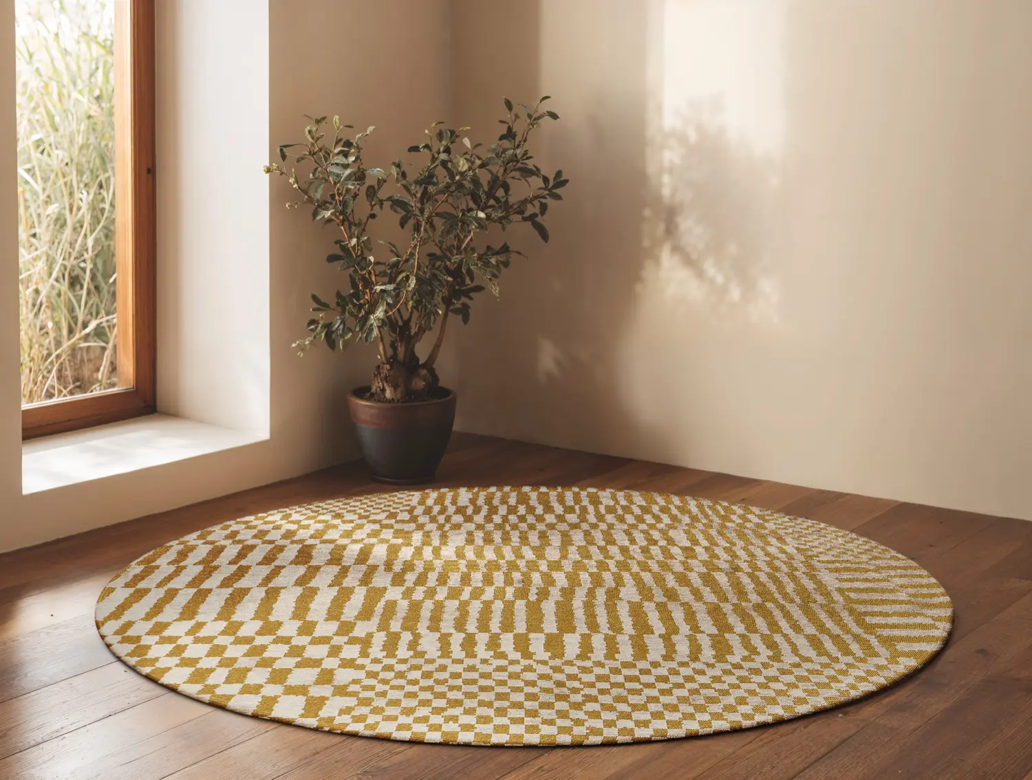 DYWAN Berber Round Erg okrągły, szaro-żóła kolorystyka, geometryczny wzór, nowoczesny styl, ekskluzywny