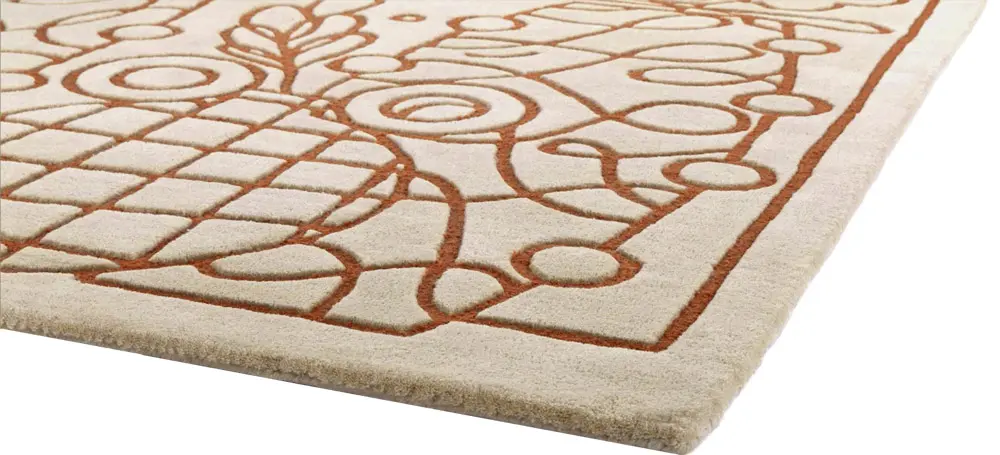 DYWAN Florence Terracotta, wełniany, ręcznie tuftowany, zaprojektowany przez Malwinę Konopacką, designerski styl, nagrodzony nagrodą Red Dot, piękny